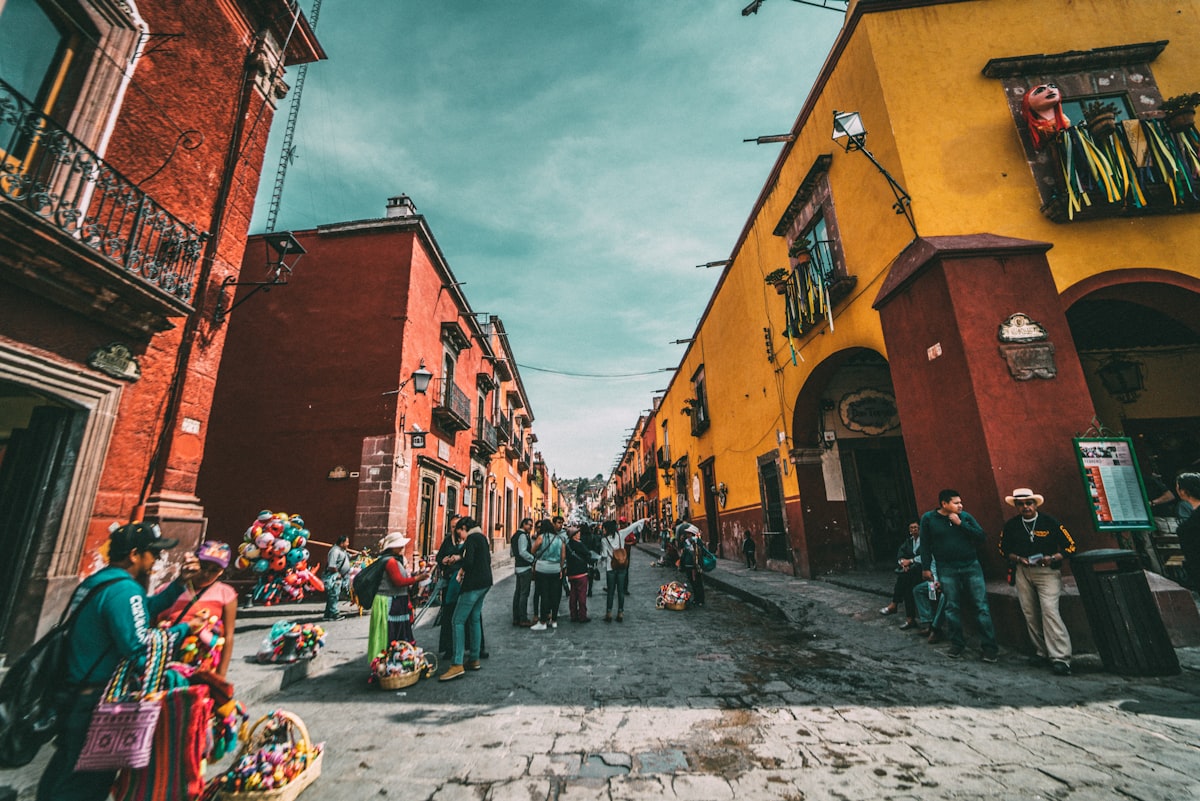 Vibrant colorful street in a Mexican town
